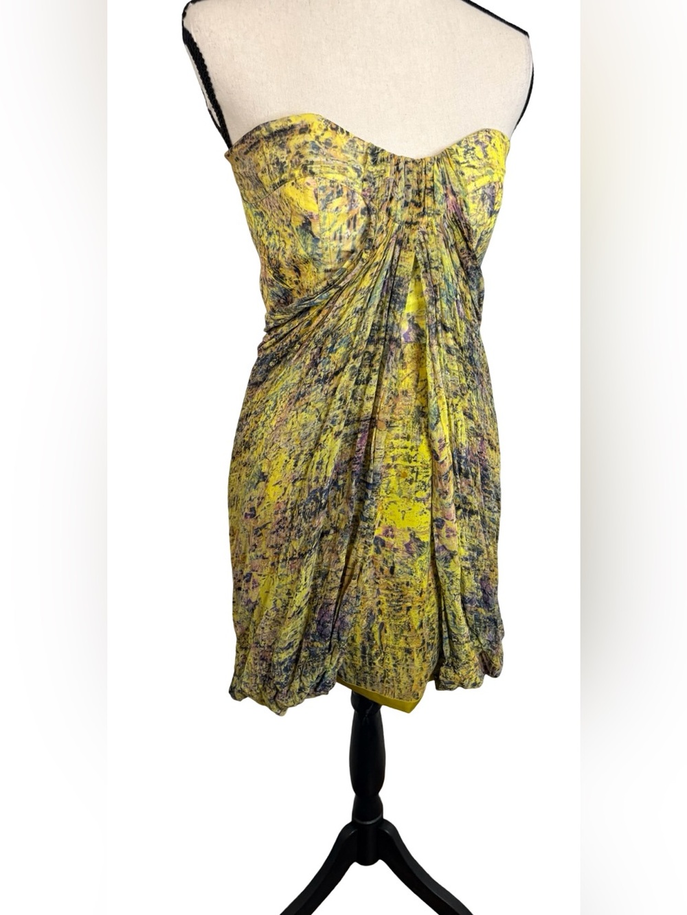 Animale Strapless Silk Dress Abstract Print Ruched Open Back Size‎ 38
